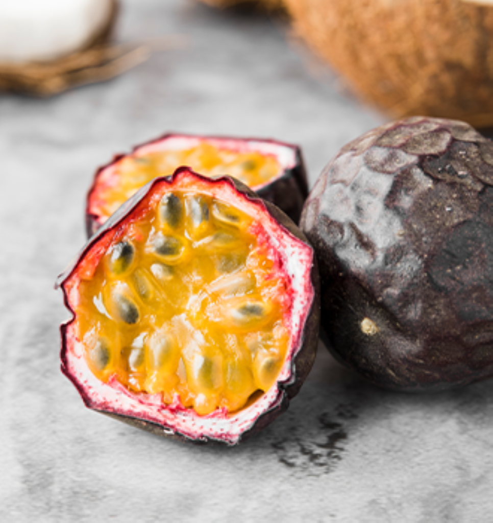 Passionfruit cut in half